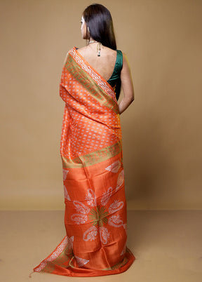 Rust Printed Pure Silk Saree Without Blouse Piece