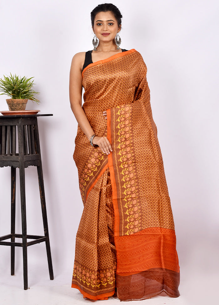 Rrust Pure Printed Silk Saree Without Blouse Piece - Indian Silk House Agencies
