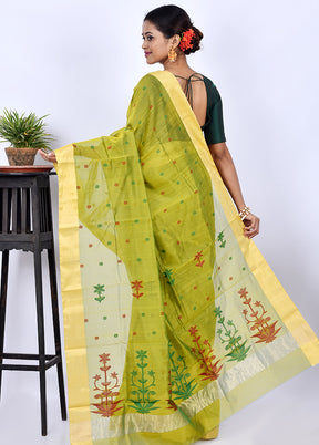 Lime Green Chanderi Cotton Saree With Blouse Piece - Indian Silk House Agencies