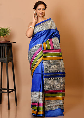 Royal Blue Tussar Silk Saree With Blouse Piece - Indian Silk House Agencies