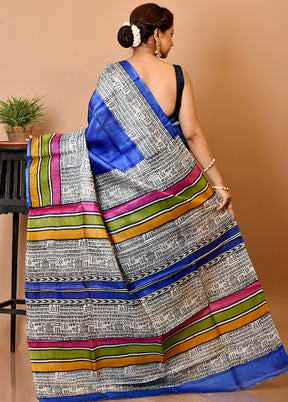 Royal Blue Tussar Silk Saree With Blouse Piece - Indian Silk House Agencies