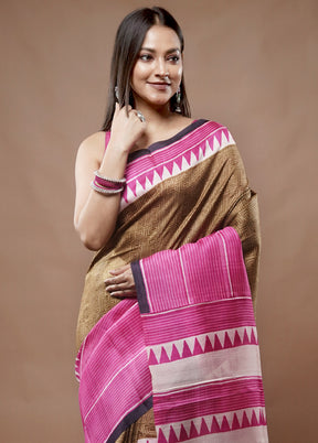 Pink Printed Pure Silk Saree With Blouse Piece - Indian Silk House Agencies