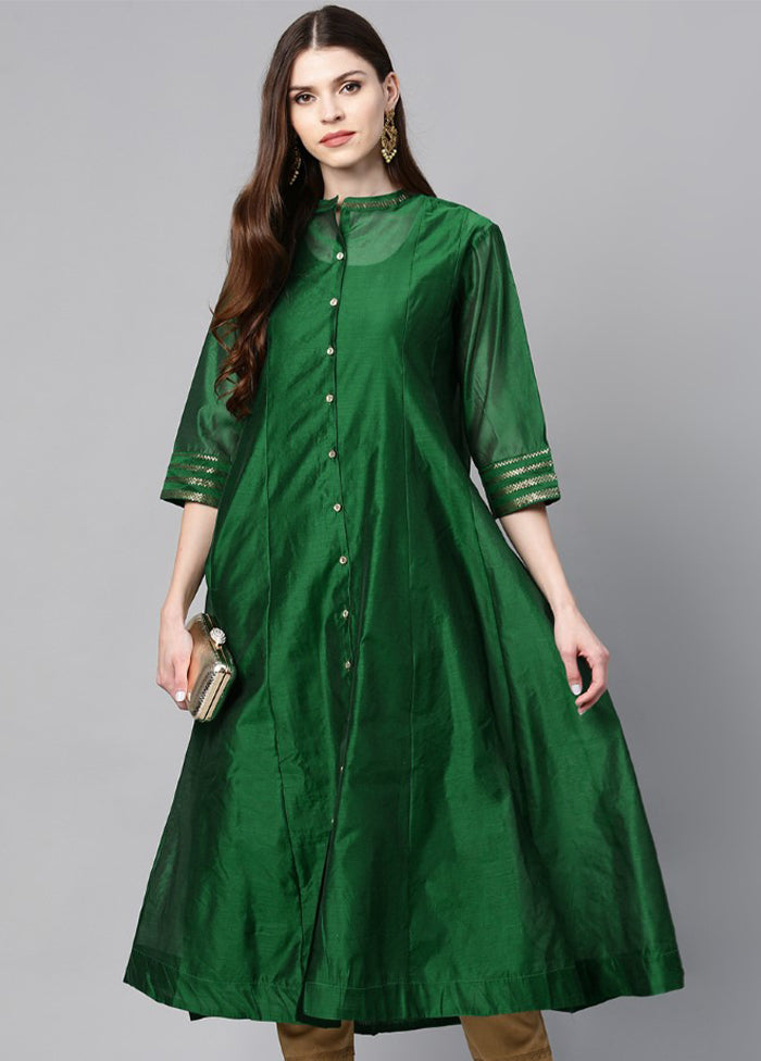 Jade Green Pure Readymade Chanderi Kurti