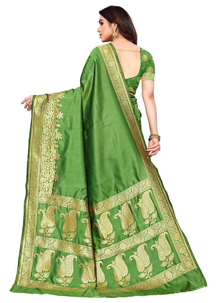 Green Spun Silk Saree With Blouse Piece - Indian Silk House Agencies