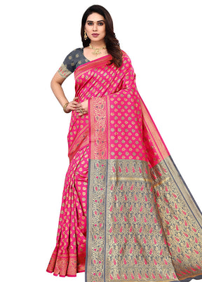 Pink Spun Silk Saree With Blouse Piece - Indian Silk House Agencies