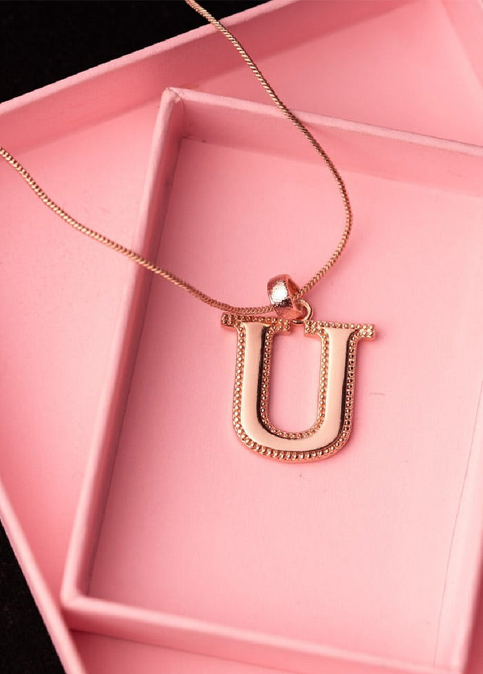 Rose Gold Plated Unique U Alphabet Pendant - Indian Silk House Agencies