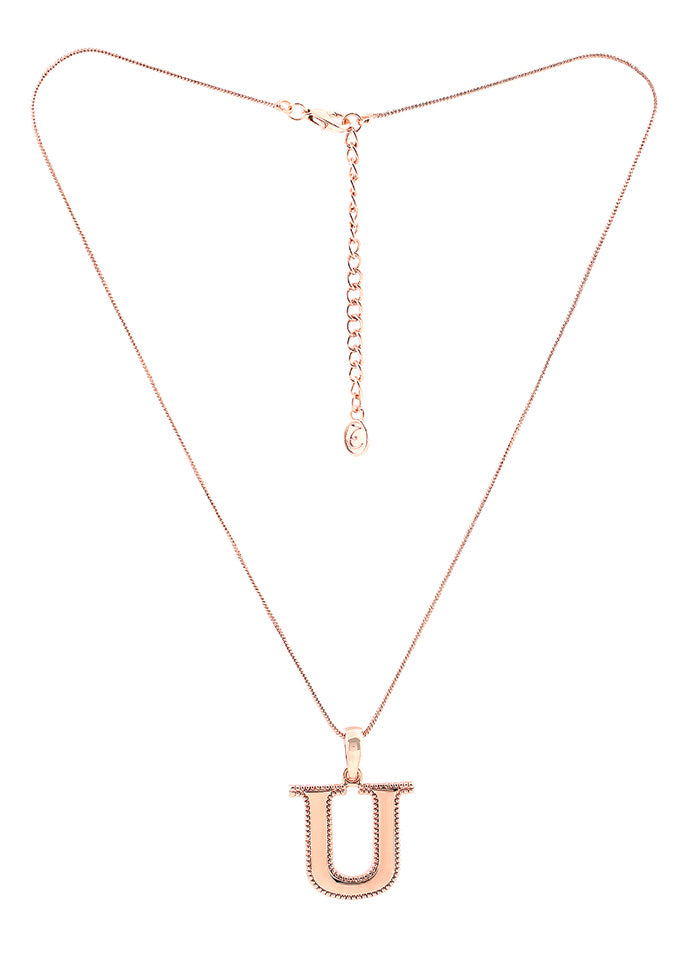 Rose Gold Plated Unique U Alphabet Pendant - Indian Silk House Agencies