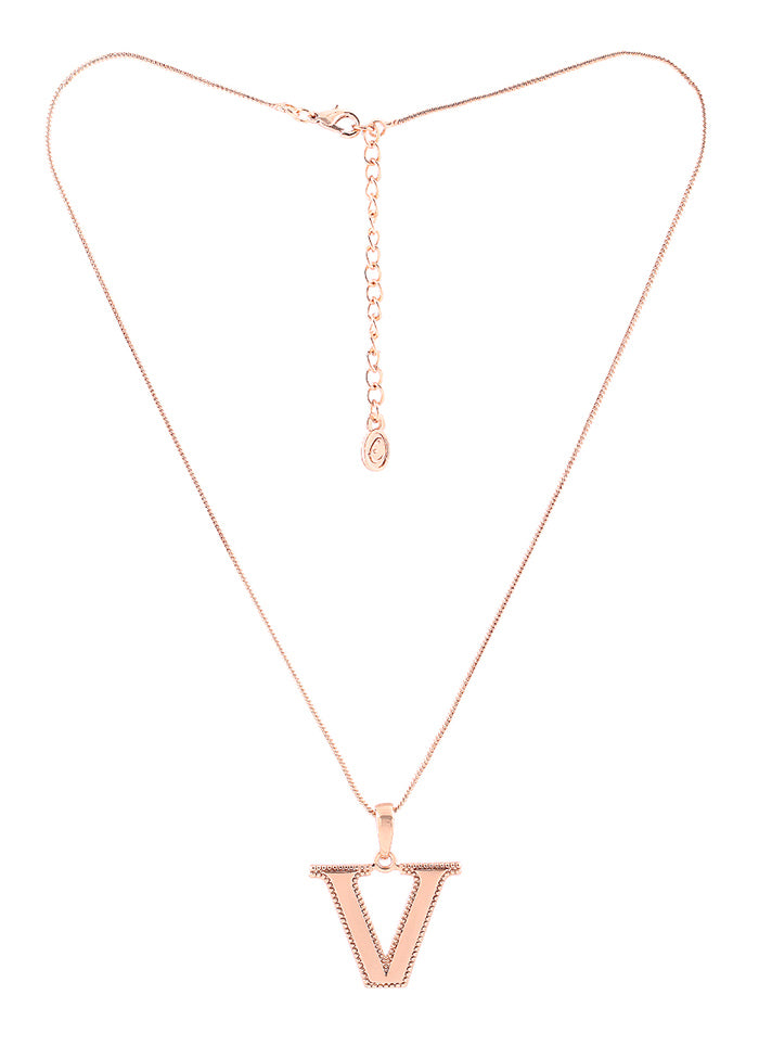 Rose Gold Plated Vibrant V Alphabet Pendant1