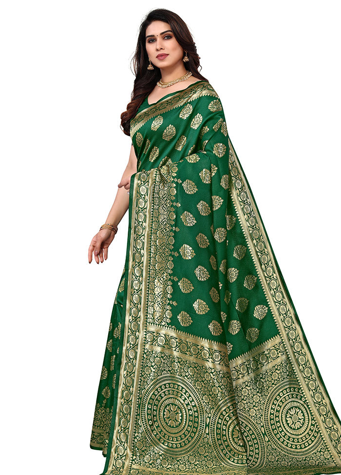 Green Spun Silk Saree With Blouse Piece - Indian Silk House Agencies