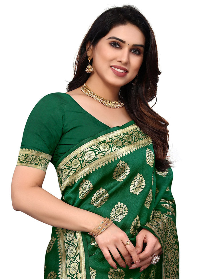 Green Spun Silk Saree With Blouse Piece - Indian Silk House Agencies