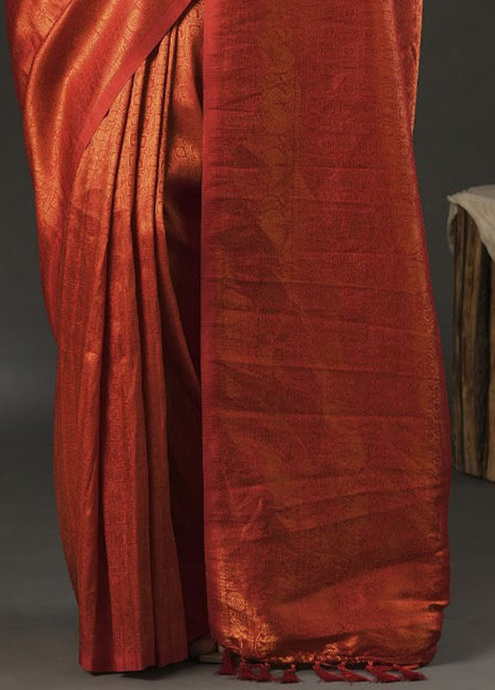 Red Dupion Silk Saree With Blouse Piece