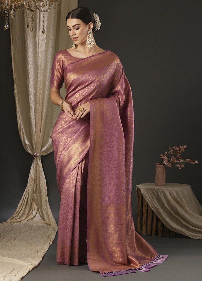 Mauve Dupion Silk Saree With Blouse Piece