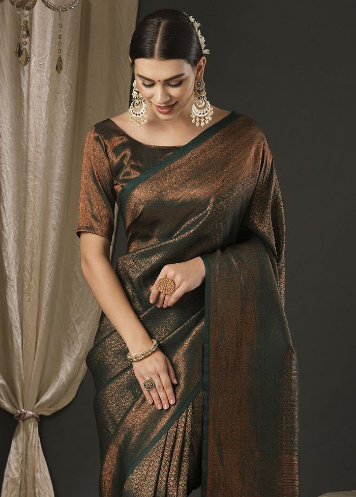 Green Dupion Silk Saree With Blouse Piece