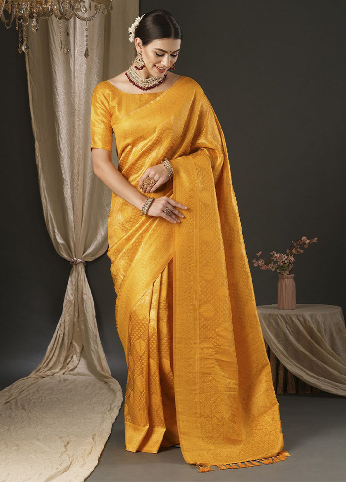 Mustard Dupion Silk Saree With Blouse Piece