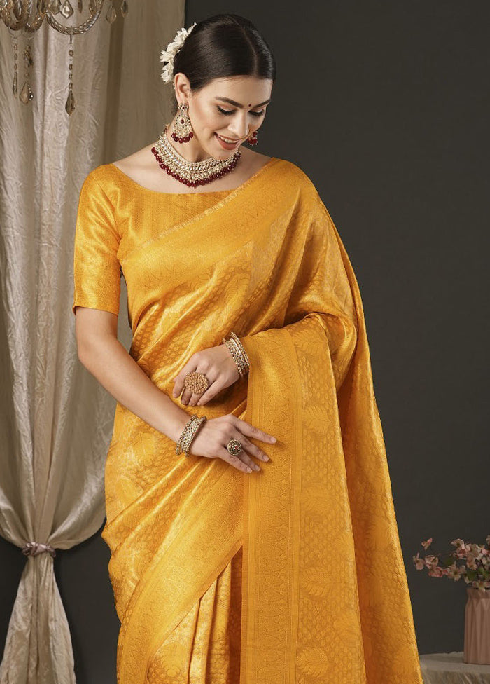 Mustard Dupion Silk Saree With Blouse Piece