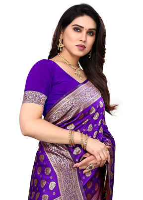 Purple Spun Silk Saree With Blouse Piece - Indian Silk House Agencies