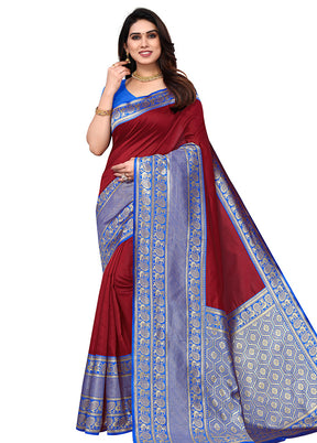 Maroon Spun Silk Saree With Blouse Piece - Indian Silk House Agencies