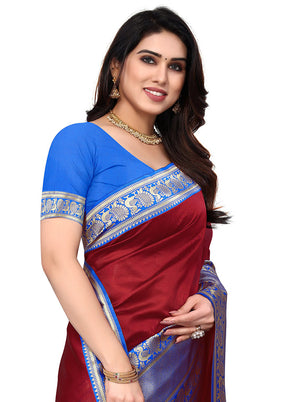 Maroon Spun Silk Saree With Blouse Piece - Indian Silk House Agencies