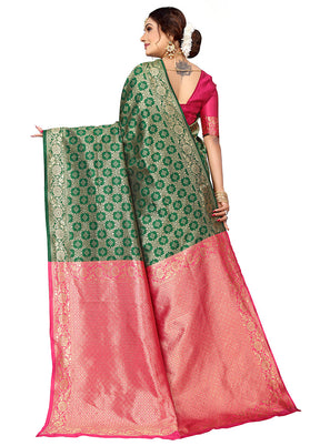 Green Spun Silk Saree With Blouse Piece - Indian Silk House Agencies