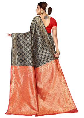 Black Spun Silk Saree With Blouse Piece - Indian Silk House Agencies