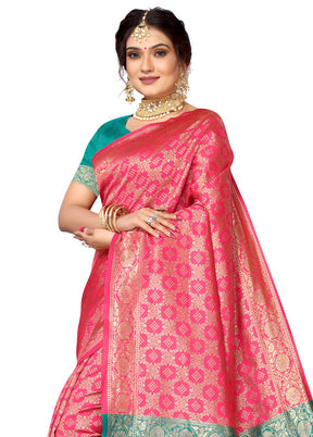 Pink Spun Silk Saree With Blouse Piece - Indian Silk House Agencies