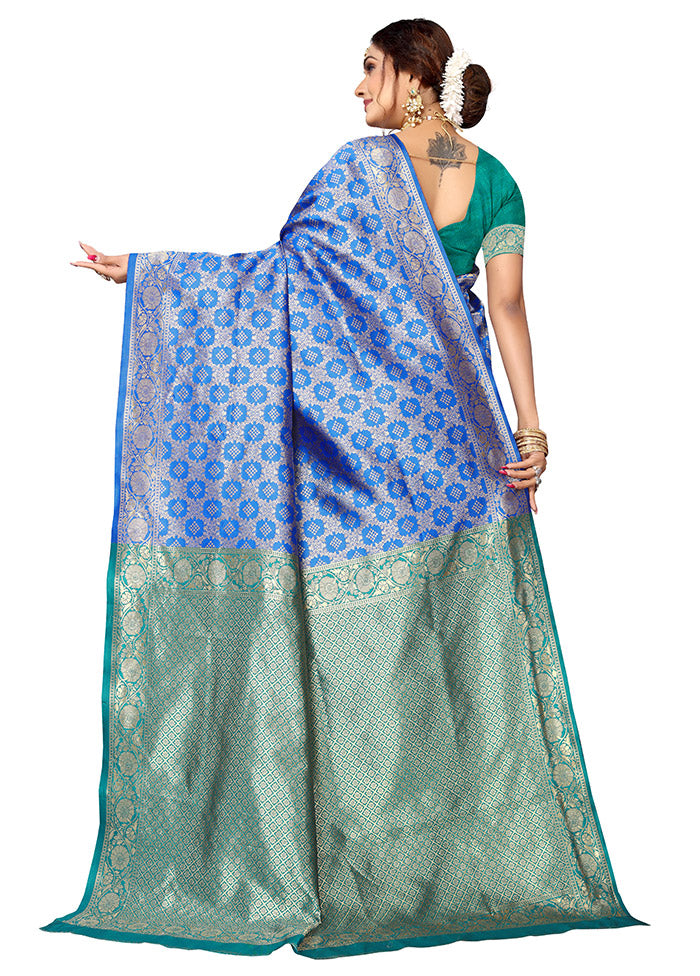 Blue Spun Silk Saree With Blouse Piece - Indian Silk House Agencies