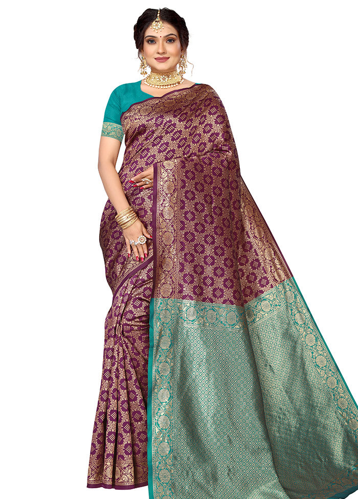 Wine Spun Silk Saree With Blouse Piece - Indian Silk House Agencies