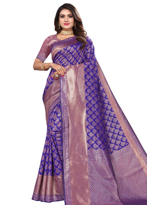 Blue Spun Silk Saree With Blouse Piece - Indian Silk House Agencies