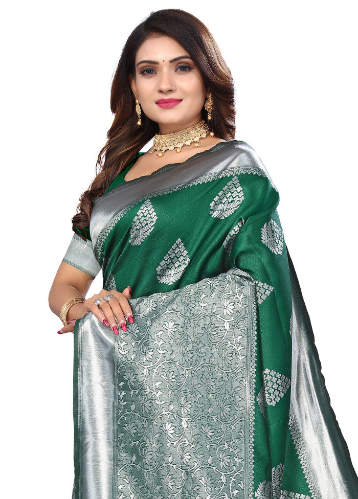 Green Spun Silk Saree With Blouse Piece - Indian Silk House Agencies