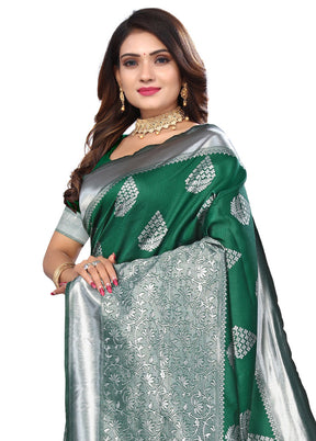 Green Spun Silk Saree With Blouse Piece - Indian Silk House Agencies