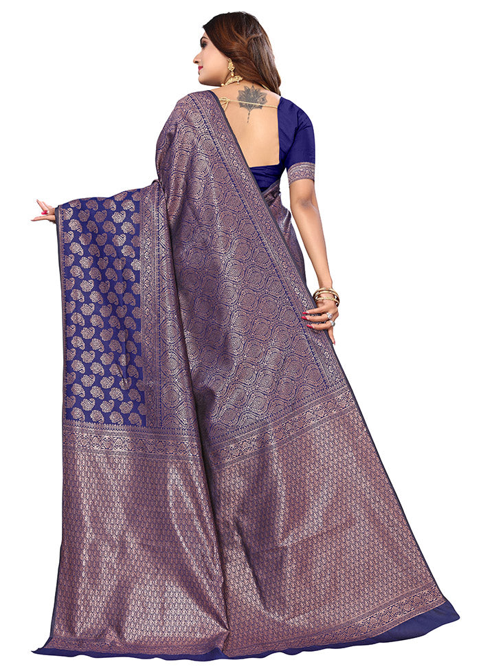 Blue Spun Silk Saree With Blouse Piece - Indian Silk House Agencies