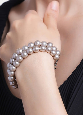 Rhodium Plated Elegant Dual Line Pearl Bracelet - Indian Silk House Agencies