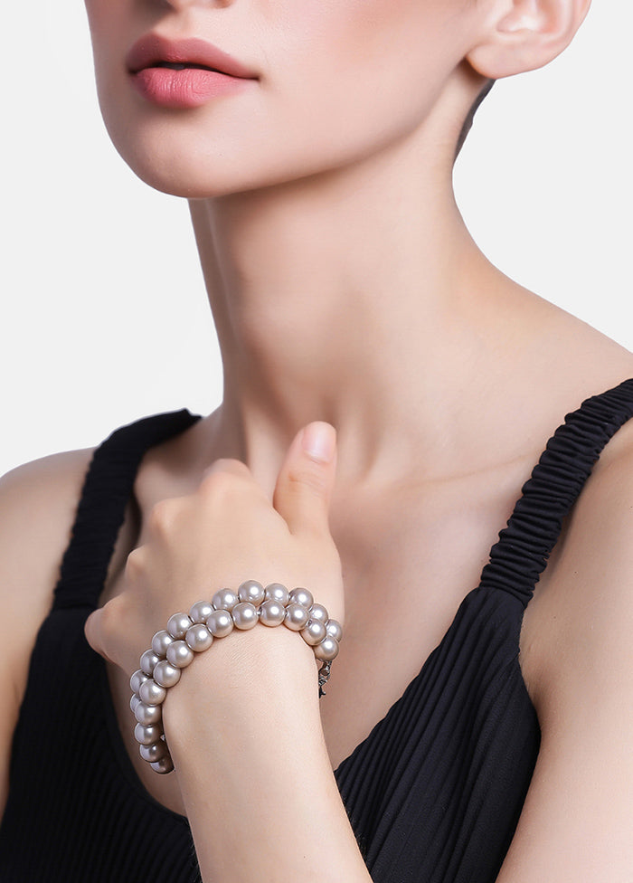 Rhodium Plated Elegant Dual Line Pearl Bracelet - Indian Silk House Agencies