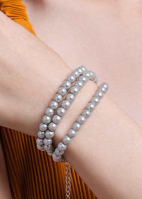 Rhodium Plated Gleam Pearl Bracelet - Indian Silk House Agencies