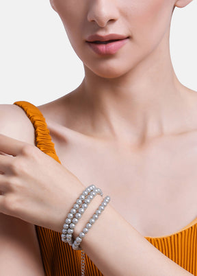 Rhodium Plated Gleam Pearl Bracelet - Indian Silk House Agencies