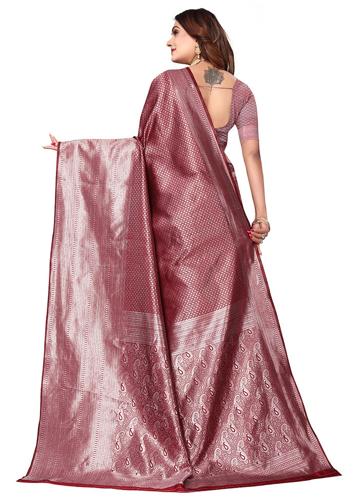 Maroon Spun Silk Saree With Blouse Piece - Indian Silk House Agencies