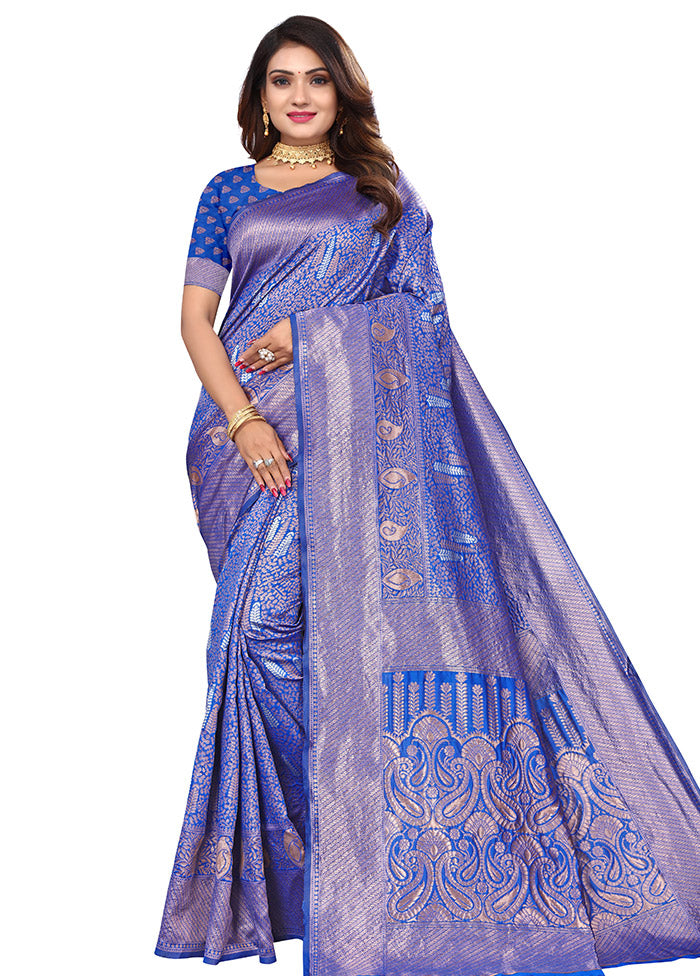 Royal Blue Spun Silk Saree With Blouse Piece - Indian Silk House Agencies