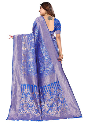 Royal Blue Spun Silk Saree With Blouse Piece - Indian Silk House Agencies