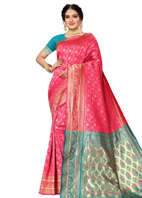 Dark Pink Spun Silk Saree With Blouse Piece - Indian Silk House Agencies