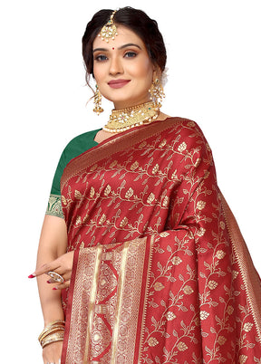 Maroon Spun Silk Saree With Blouse Piece - Indian Silk House Agencies