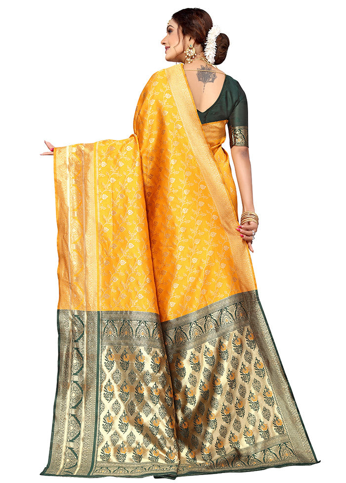 Mustard Spun Silk Saree With Blouse Piece - Indian Silk House Agencies