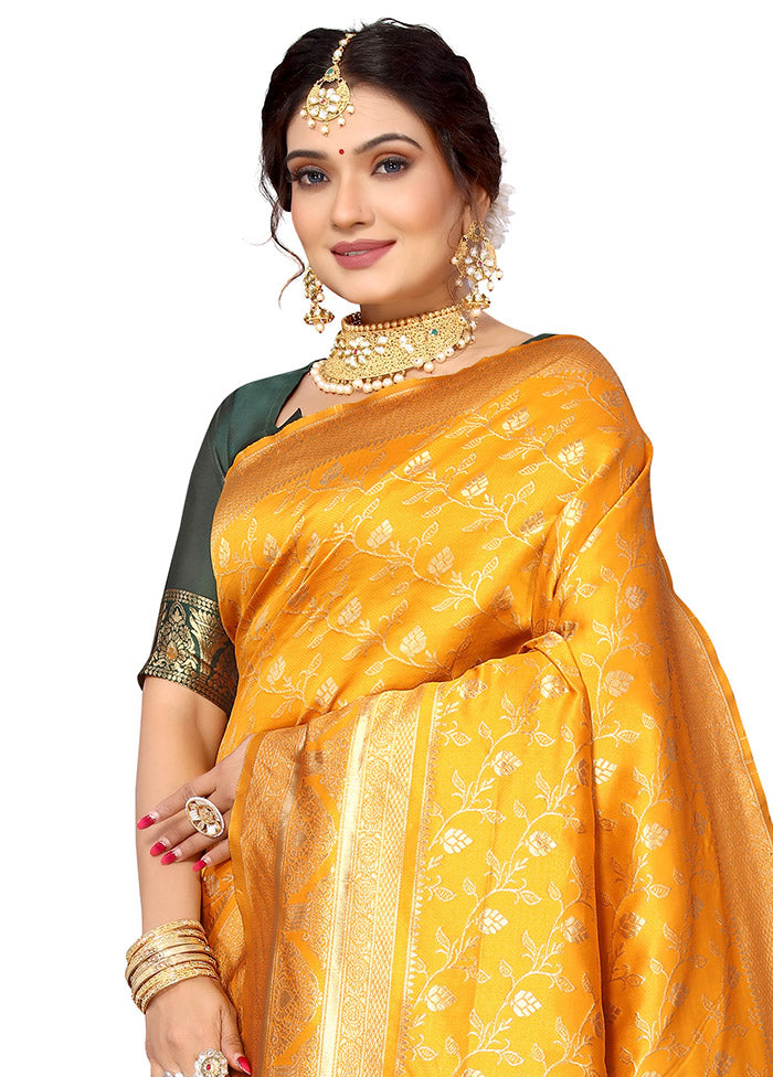 Mustard Spun Silk Saree With Blouse Piece - Indian Silk House Agencies