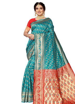 Rama Spun Silk Saree With Blouse Piece - Indian Silk House Agencies