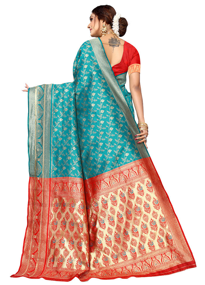 Rama Spun Silk Saree With Blouse Piece - Indian Silk House Agencies