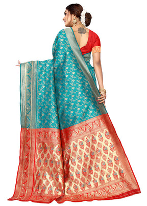 Rama Spun Silk Saree With Blouse Piece - Indian Silk House Agencies