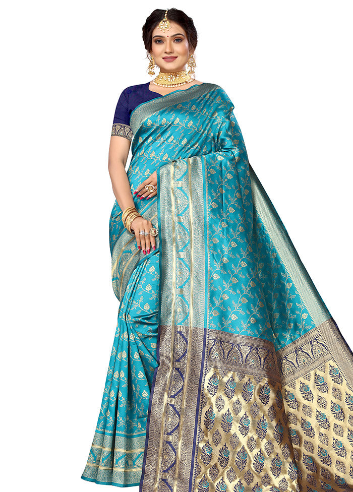 Rama Spun Silk Saree With Blouse Piece - Indian Silk House Agencies