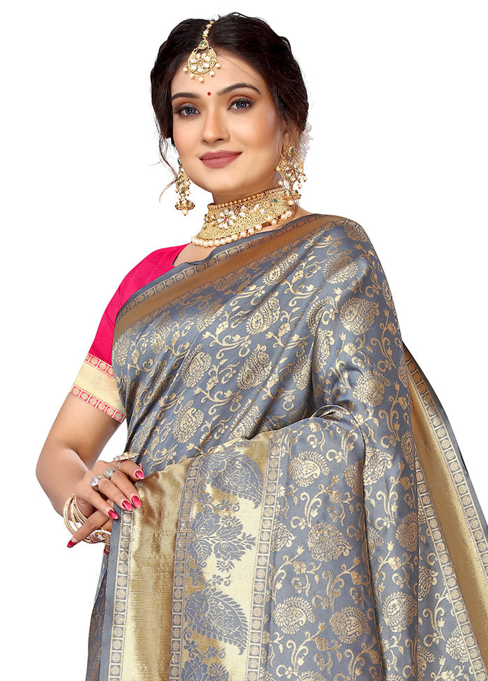 Grey Spun Silk Saree With Blouse Piece - Indian Silk House Agencies