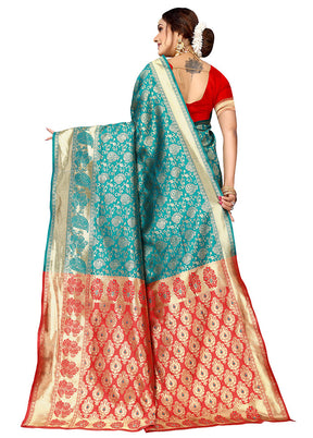 Rama Spun Silk Saree With Blouse Piece - Indian Silk House Agencies