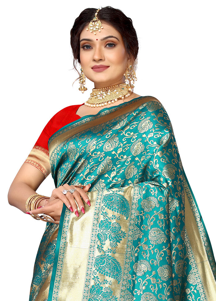 Rama Spun Silk Saree With Blouse Piece - Indian Silk House Agencies