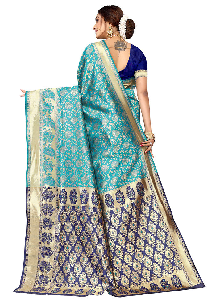 Rama Spun Silk Saree With Blouse Piece - Indian Silk House Agencies